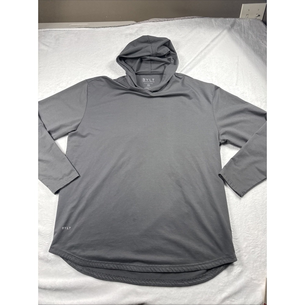 BYLT Pulse Pullover Drop Cut Hoodie Mens 2XL Solid Gray Performance Stretch EUC